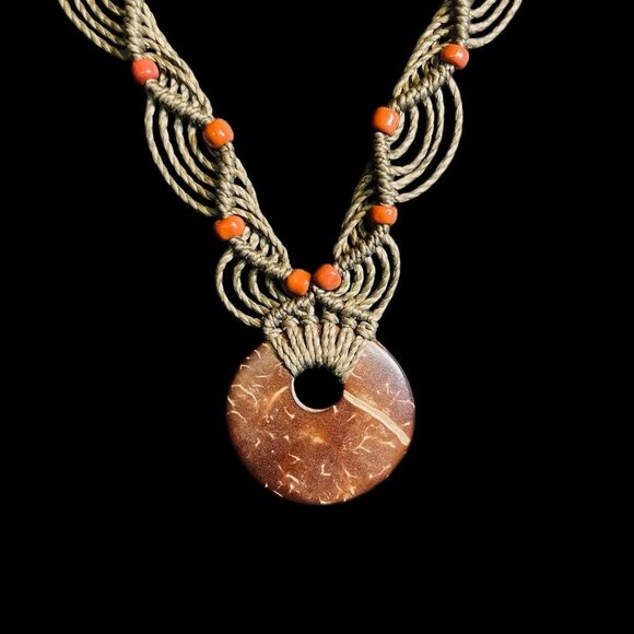 Boho Macrame Necklace Natural Stone Pendant Handmade Earthy Festival Jewelry - Picture 2 of 9